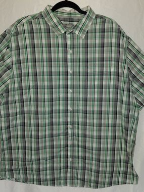Denver Hayes Green and Black Plaid Short-Sleeve Button-Down Shirt #